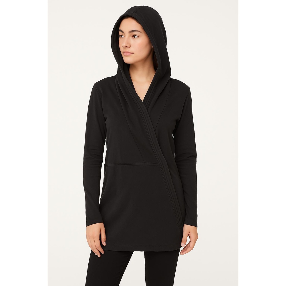 Jonny Cota Studio Cardigan Womens Medium Black Draped Hoodie Oversized Cotton